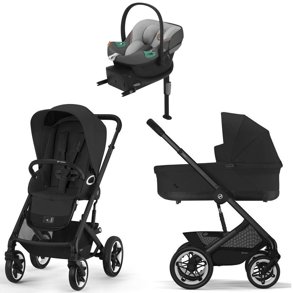 Коляска Cybex Talos S Lux BLK complete Aton S2 Lava Grey Base One 4 в 1 Moon Black с дождевиками