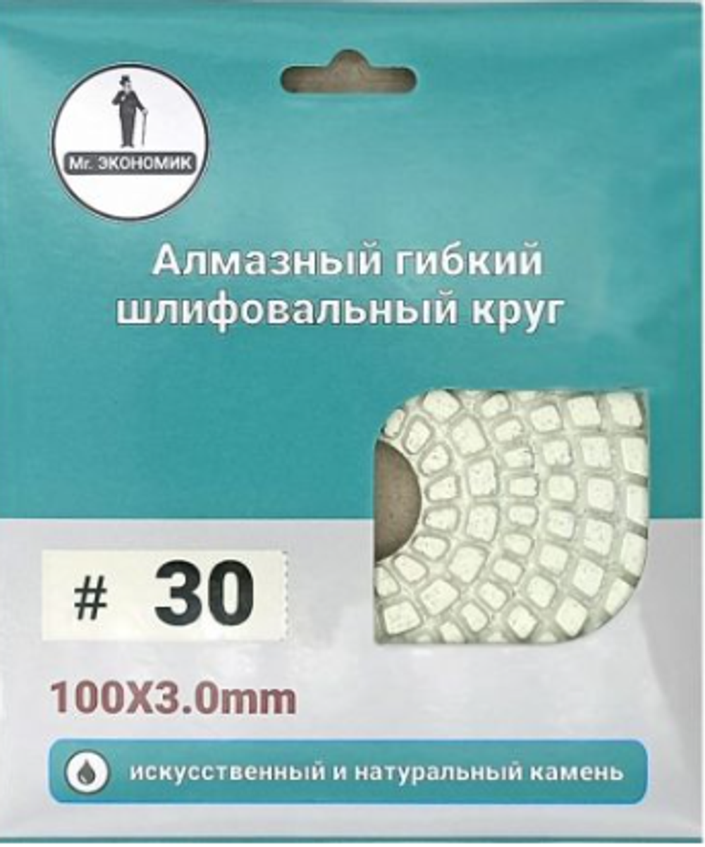 АЛМАЗНЫЙ ГИБКИЙ ШЛИФОВАЛЬНЫЙ КРУГ 100 ММ, №30 MR. ЭКОНОМИК 320-0030
