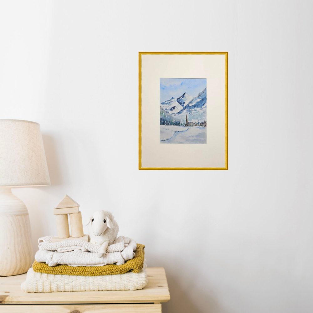 Картина авторская акварельная в паспарту 21х30 см на стену для интерьера "Зима"