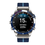 Спортивные часы Garmin MARQ Captain (Gen 2), тёмно-синий нейлоновый ремешок, тёмно-синий силиконовый ремешок Безель из титана и керамики, корпус из титана, AMOLED-дисплей с куполообразным сапфировым стеклом. Нейлоновый ремешок жаккардового переплетения и