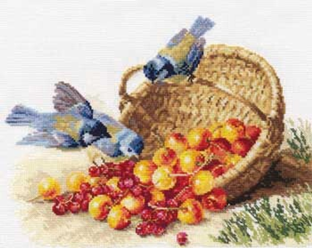 "Синички и черешня"-1-14 вышивка