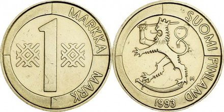 Финляндия 1 марка, 1993 - 2001 Герб XF