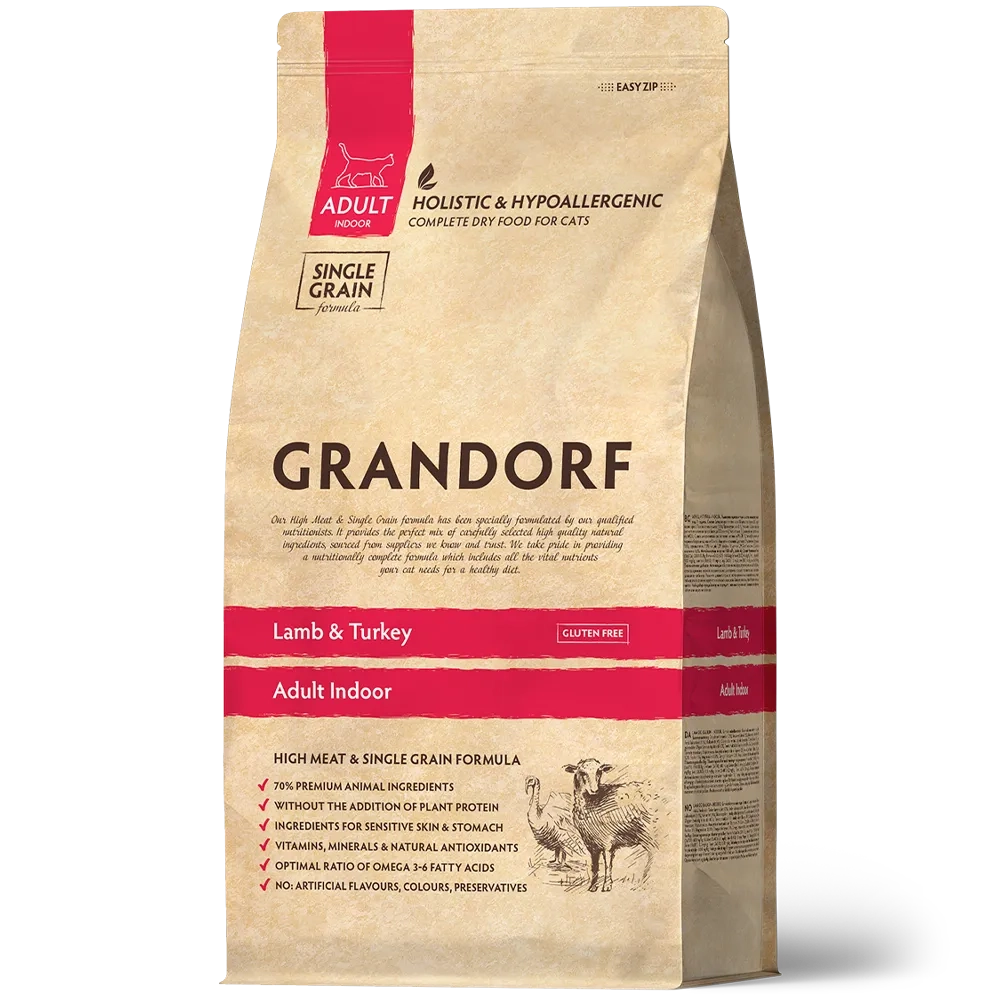 Grandorf Lamb & Turkey, Adult Indoor для домашних кошек (Ягнёнок с индейкой)
