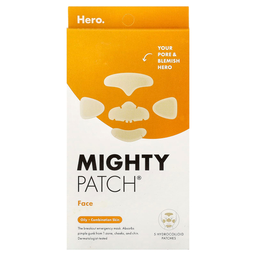 Hero Cosmetics, Mighty Patch®, патчи для лица, жирной и комбинированной кожи, 5 гидроколлоидных патчей