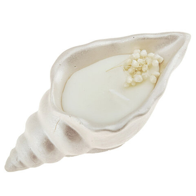 Свеча Домашняя Мода "Ракушка", в гипсовом подсвечнике, перламутровый цвет