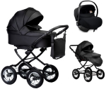 Детская коляска Indigo Barbara Eco Classic 3 в 1 с автокреслом Avionaut Cosmo Black Be03 черная кожа