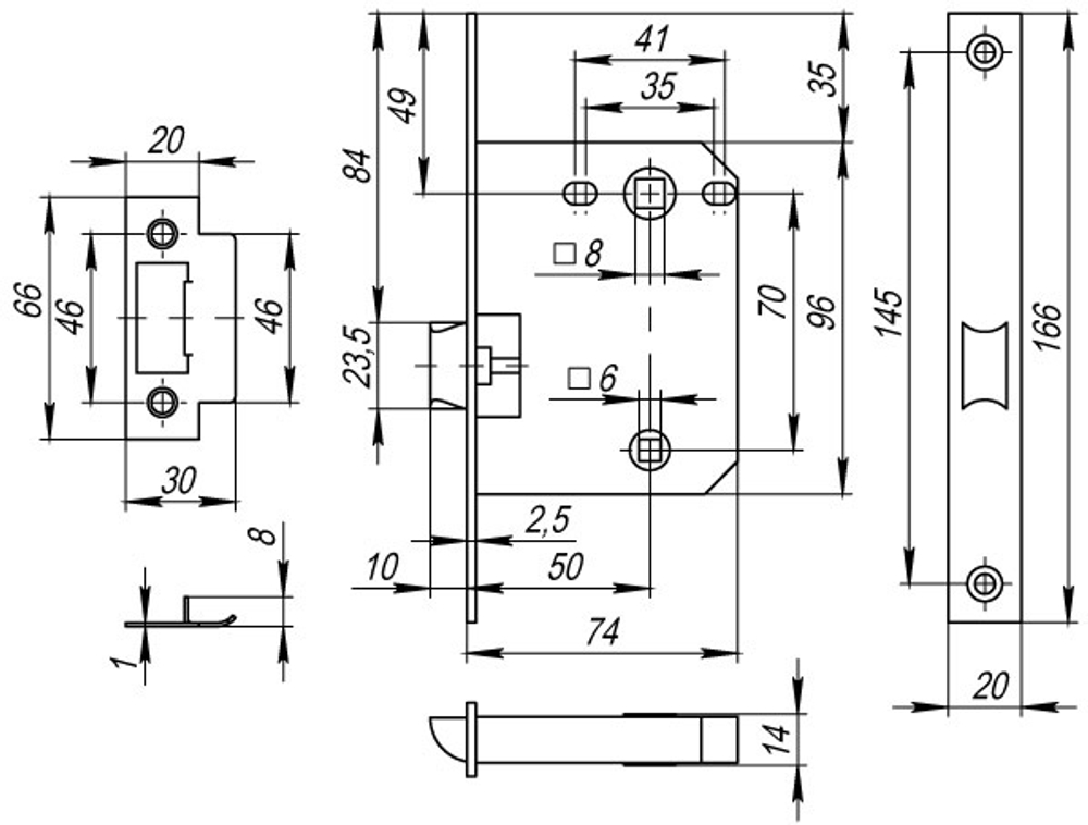 Защелка врезная P72-50 BL черный