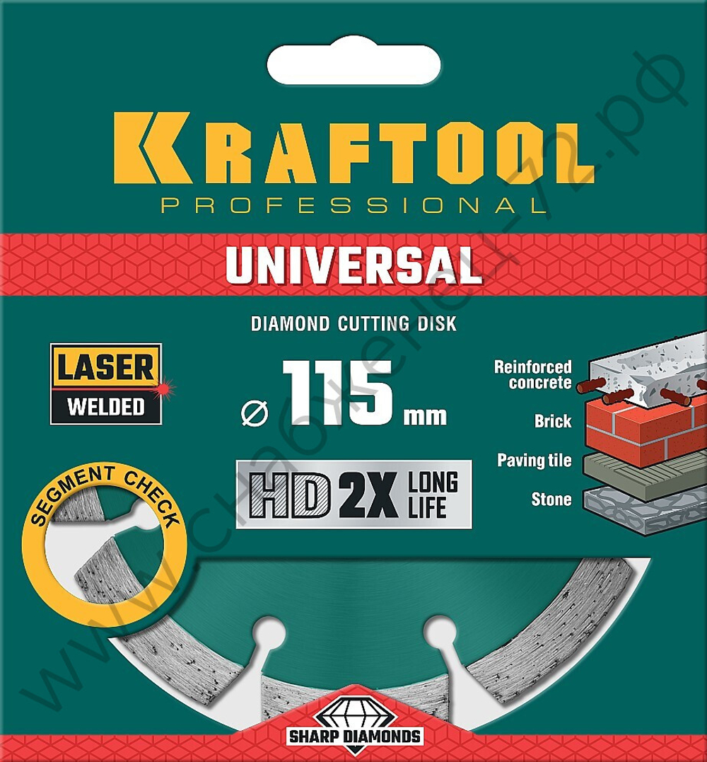 KRAFTOOL LASER-UNIVERSAL 115 мм (22.2 мм, 10х2.2мм), алмазный диск (36680-115)