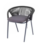 "Женева" стул плетеный из роупа, каркас алюминий темно-серый (RAL7024) шагрень, роуп темно-серый круглый, ткань темно-серая