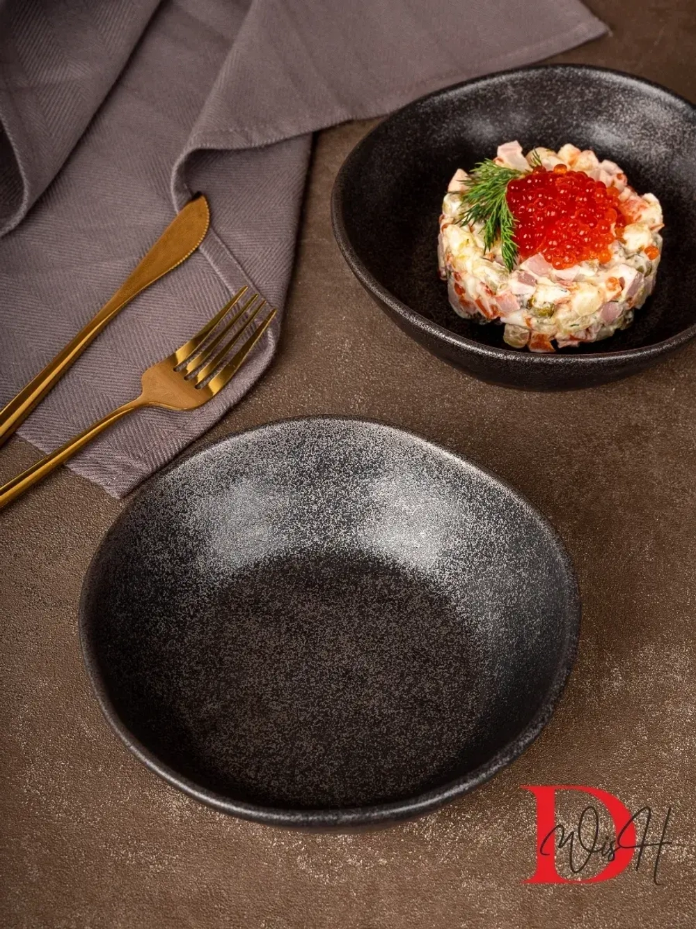 Набор из 4 тарелок мятый фарфор черная глубокая 1300 мл