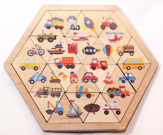Пазл деревянный "Транспорт" (Занимательные треугольники)