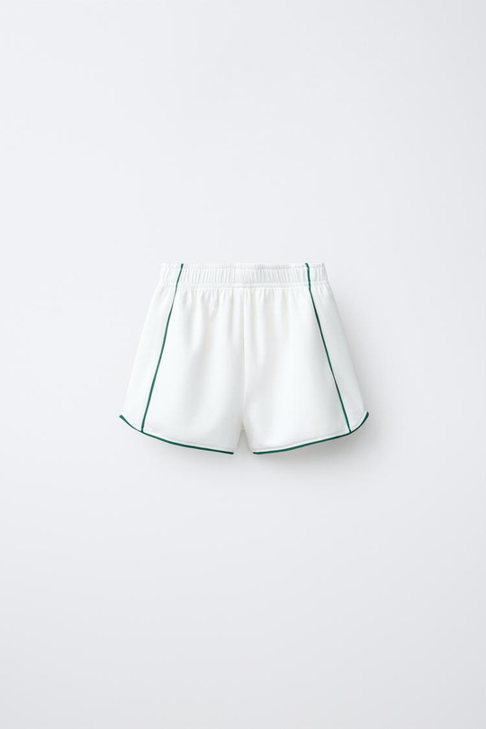 ZARA ШОРТЫ-БЕРМУДЫ В РУБЧИК С КОНТРАСТНЫМИ ДЕТАЛЯМИ, СВЕТЛЫЙ ЭКРЮ