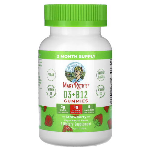 MaryRuth's, D3 и B12, жевательные конфеты, со вкусом клубники, 60 жевательных конфет