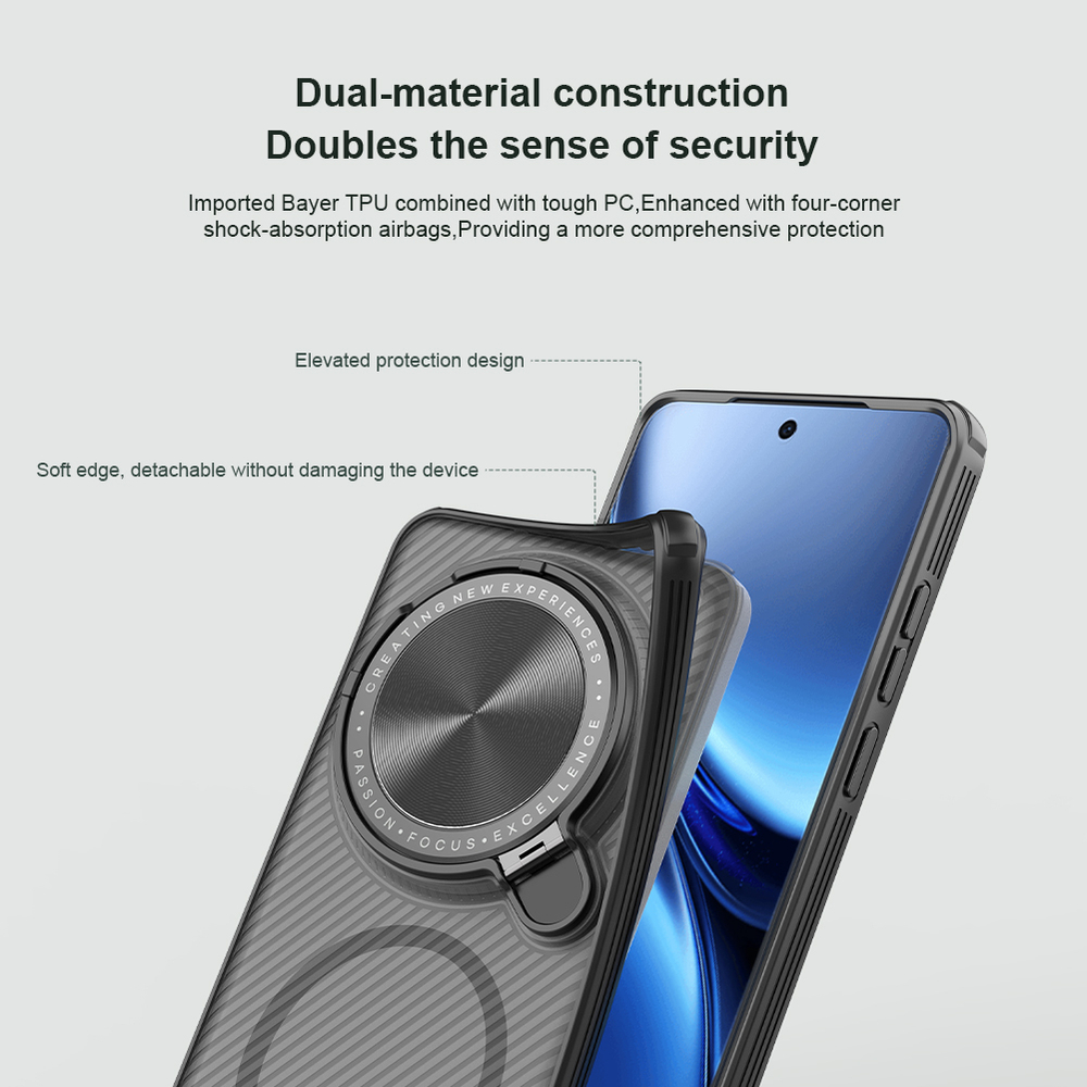 Чехол прозрачный тонированный (Transparent Black) от Nillkin с металлической крышкой и MagSafe на Vivo X200 Pro, серия CamShield Prop Magnetic Case