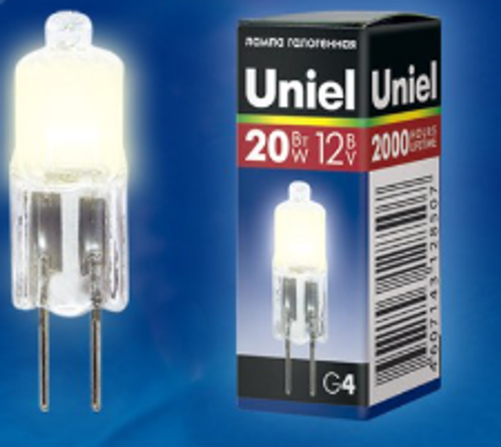 5_ Uniel JC G4 12V 20W прозрачная JC-12/20/G4 CL, арт. 00481, ш/к 4607143128507
