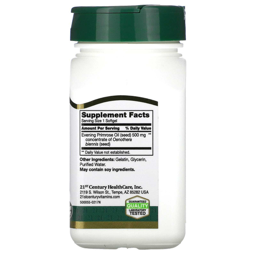 21st Century, масло примулы вечерней, поддержка женского здоровья, 60 капсул (500 мг в 1 капсуле)