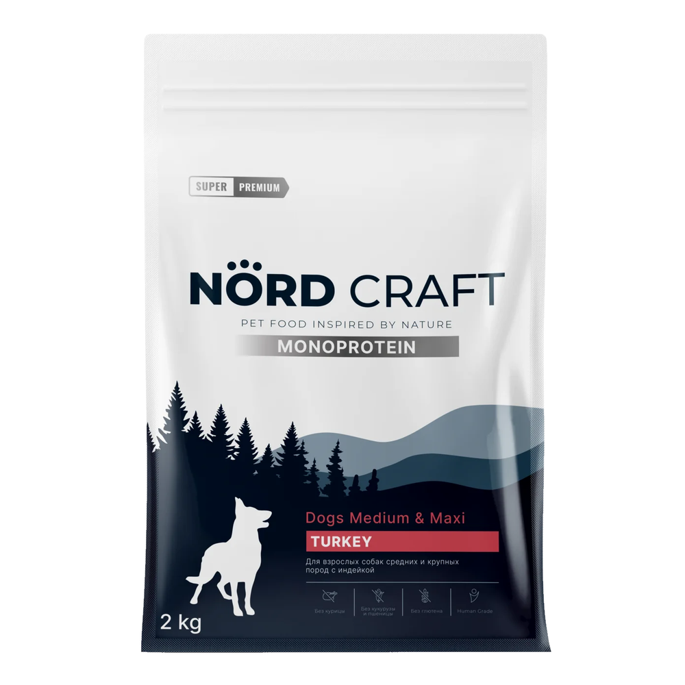 Сухой корм Nord Craft Monoprotein Dogs Medium & Maxi Turkey для взрослых собак средних и крупных пород с индейкой