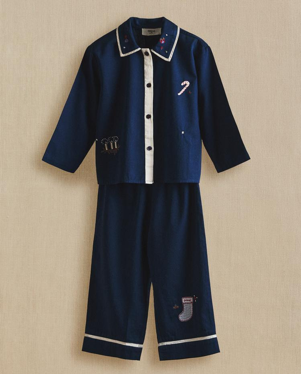 ZARA HOME ДЕТСКАЯ ПИЖАМА С РОЖДЕСТВЕНСКОЙ ВЫШИВКОЙ, СИНИЙ