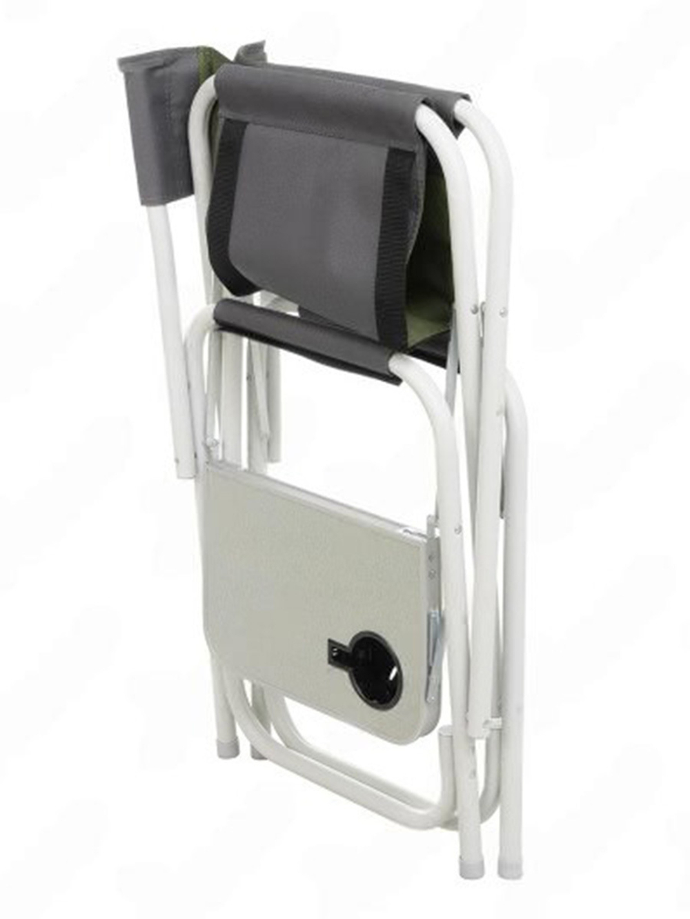 Кресло раскладное Nisus с откидывающим столиком.140кг, карман (алюм. д25) зеленый ромб/серый (N-DC-95200T-K-GG)