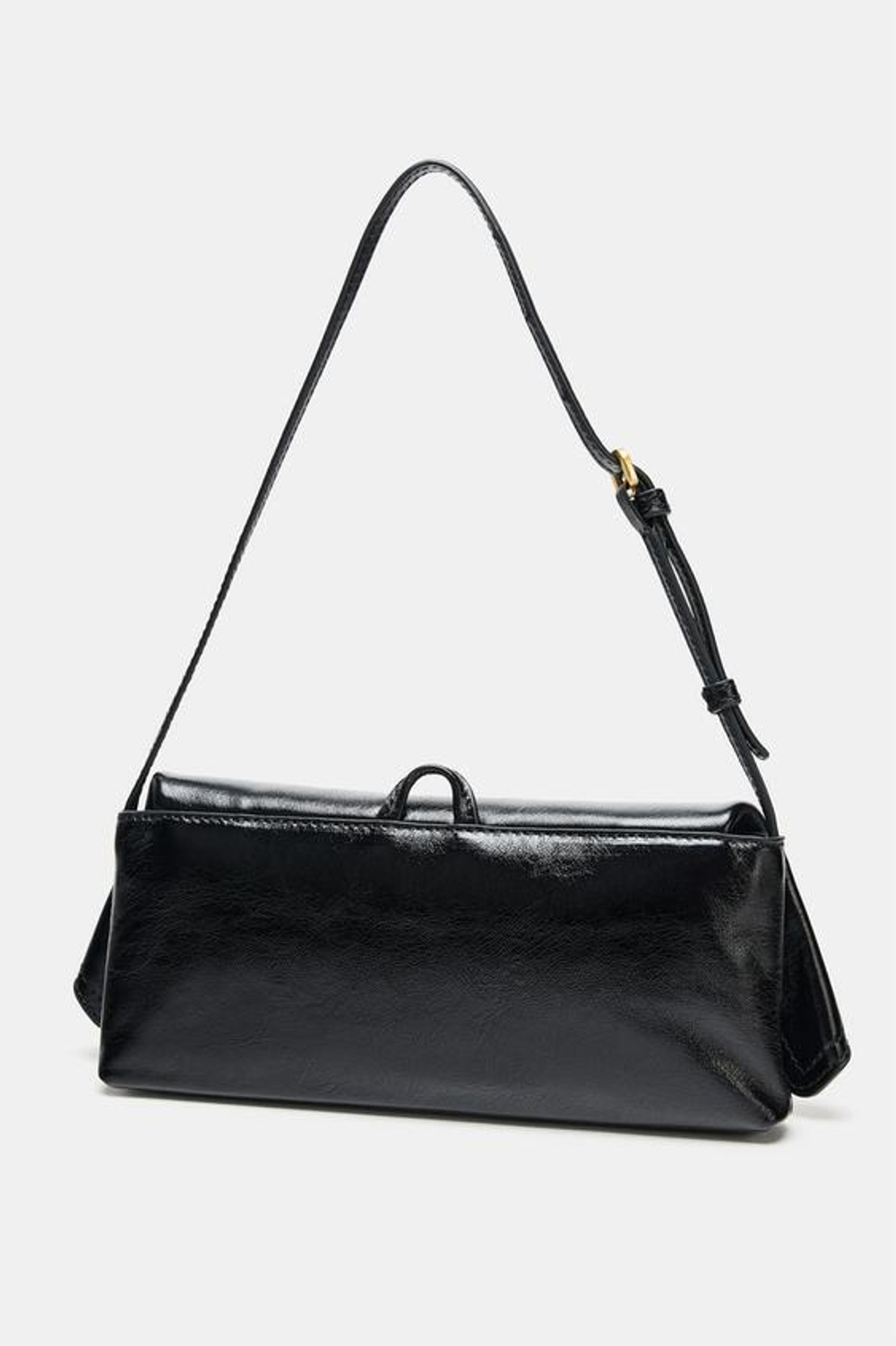 ZARA КОЖАНАЯ СУМКА С КЛАПАНОМ, ЧЕРНЫЙ