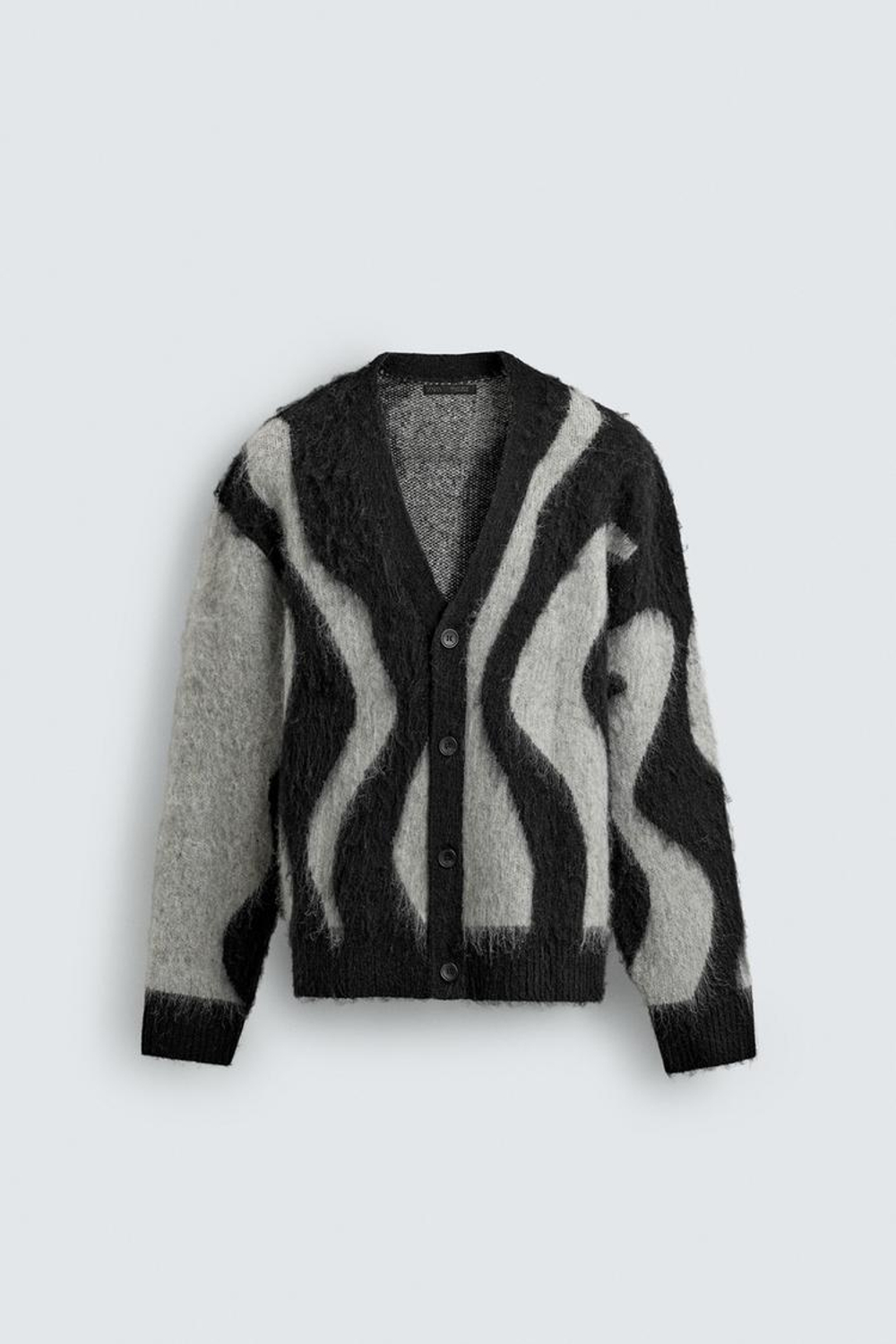 ZARA ЖАККАРДОВЫЙ КАРДИГАН С НАЧЕСОМ, ЧЕРНЫЙ