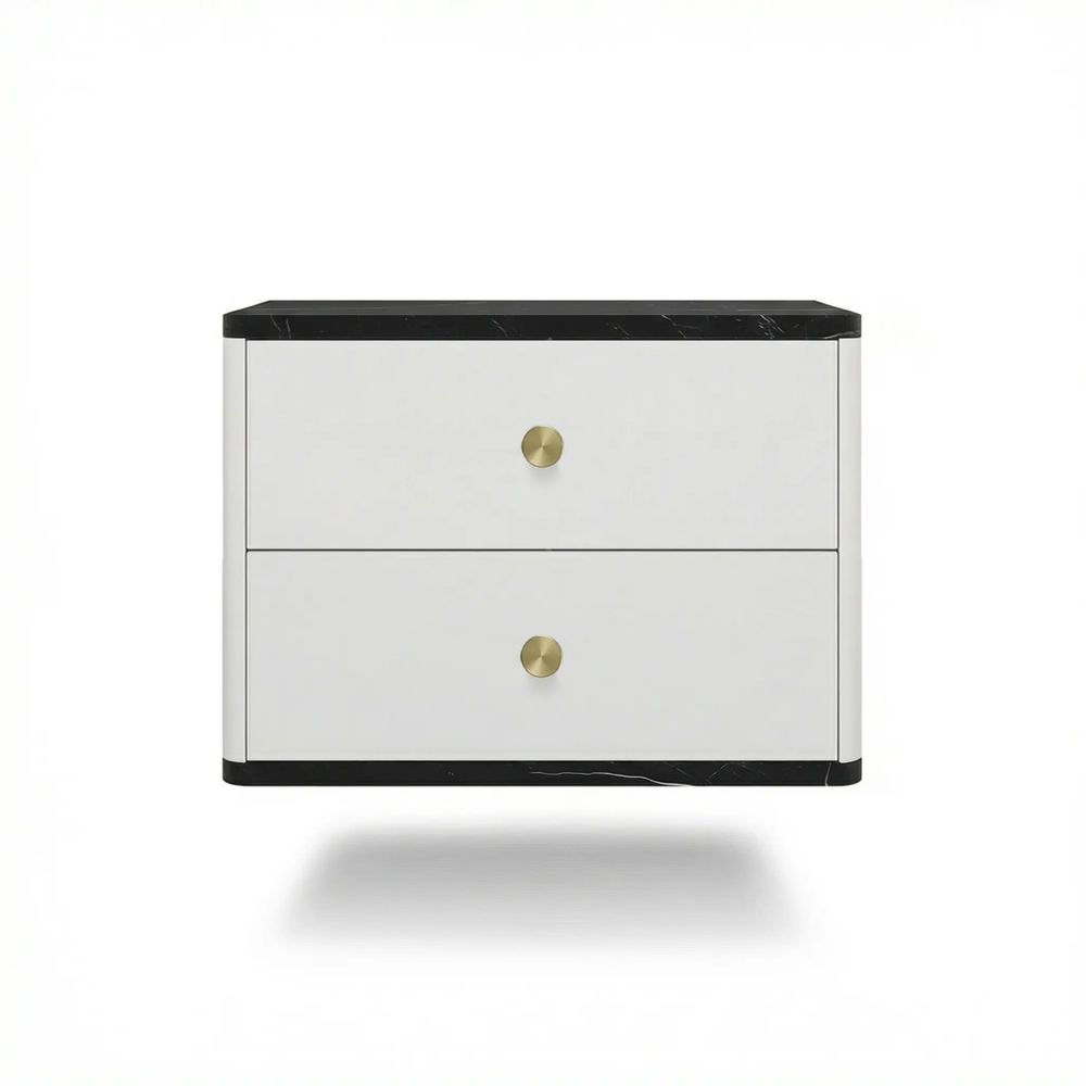 Тумба прикроватная подвесная ROYAL 5302 эко (Мрамор Неро-р.золото)