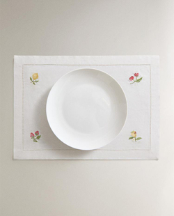 ZARA HOME ПОДСТАВКА ПОД СТОЛОВЫЕ ПРИБОРЫ С ВЫШИВКОЙ, ЭКРЮ
