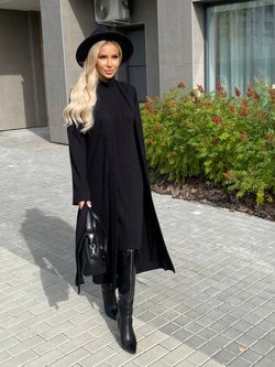 Платье трикотажное черное с кардиганом