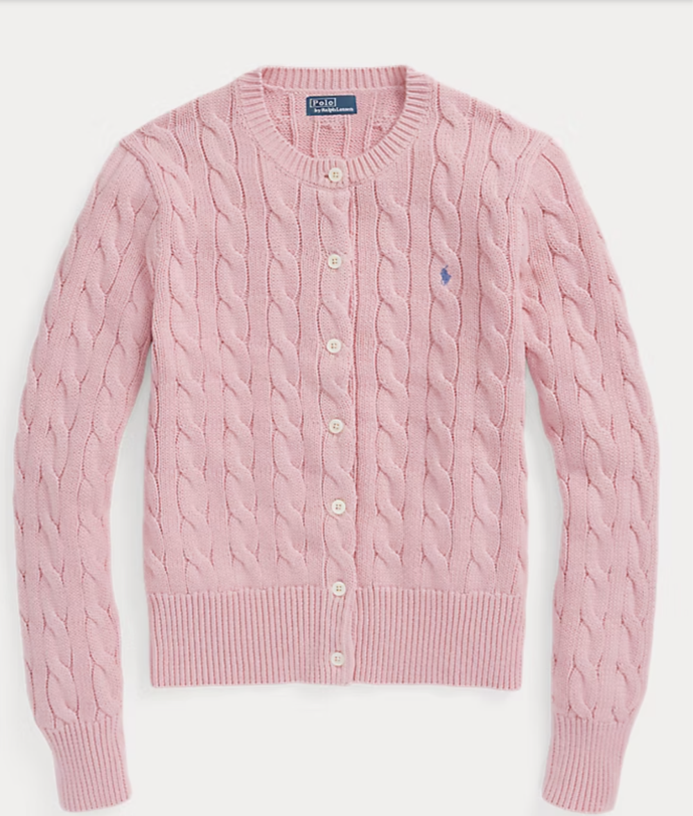 Кардиган из хлопка с круглым вырезом, вязаный косами Polo Ralph Lauren
