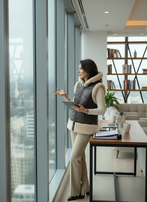 Жилет из натуральной овчины с капюшоном. 46-48 размер