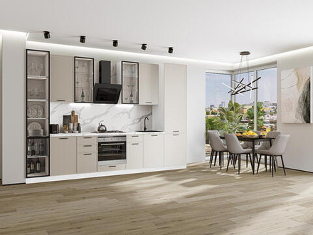 Прямая модульная кухня Фрейм-06 Cream Silk - Белый 2340*3400*600