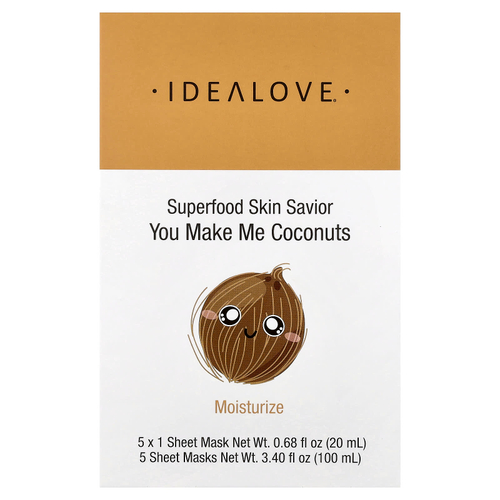 Idealove, Superfood Skin Savior, маска для лица с суперфудами, кокос, 5 шт. по 20 мл (0,68 жидк. унции)