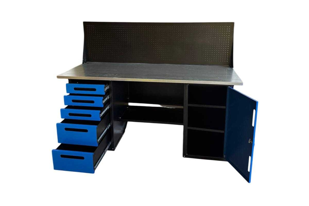 Верстак GWT-V1800BL4 Great Wolf - двухтумбовый, 5 ящиков, тумба с дверью, экран, синий 1800x700мм