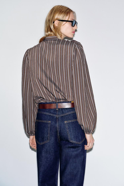 ZARA РУБАШКА В ПОЛОСКУ С ВОЛАНАМИ, КОРИЧНЕВО-СИНИЙ