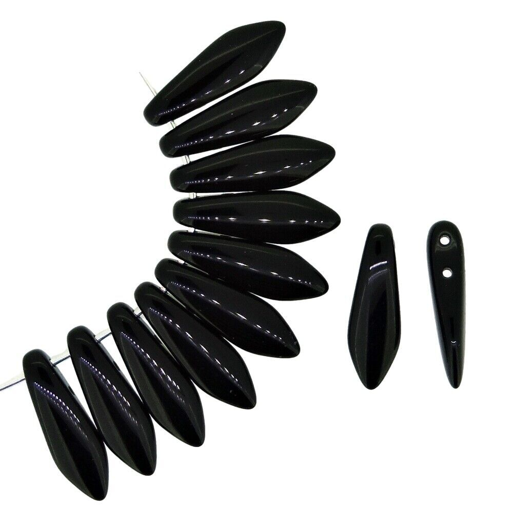 2-Hole Glass Daggers  5x16 mm Jet