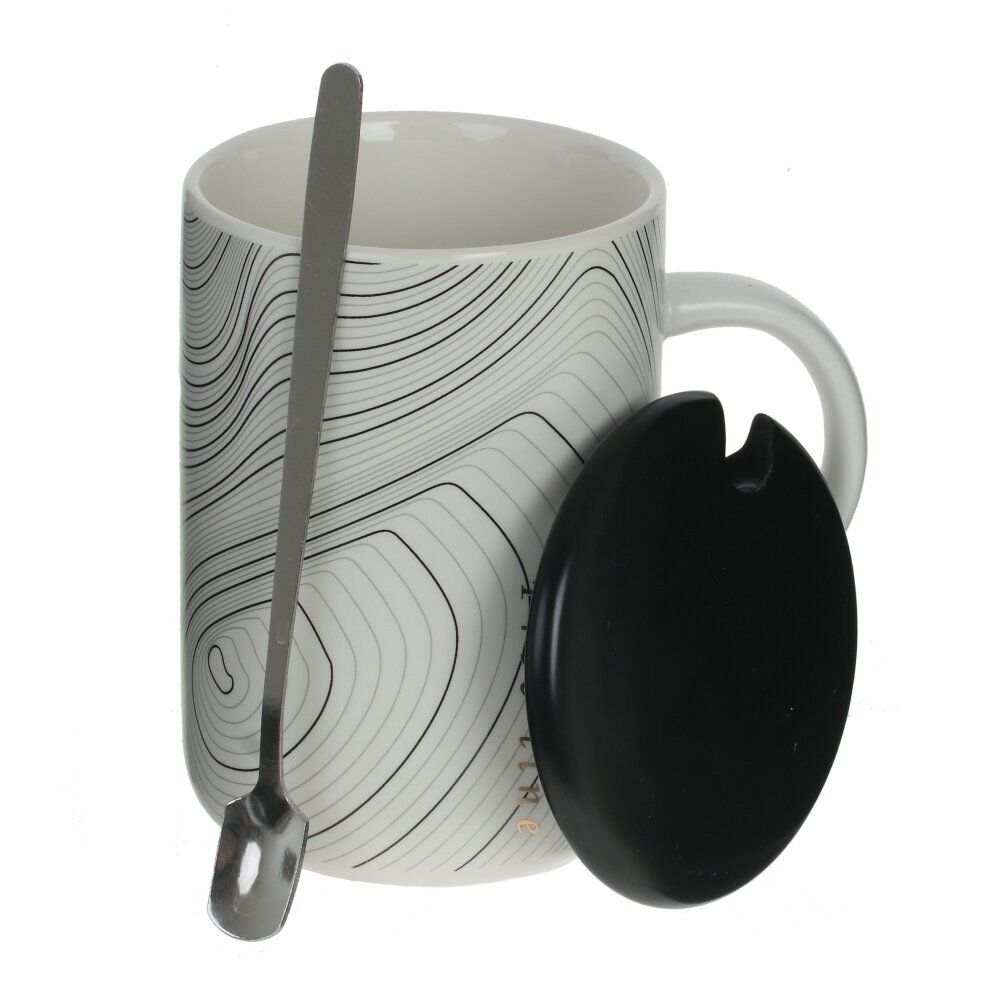 GAEM Кружка с крышкой и ложкой, 400 мл, L12 W8 H11,5 см, 4в.