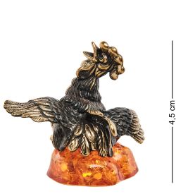 Народные промыслы AM-1787 Фигурка «Петух на пеньке» (латунь, янтарь)