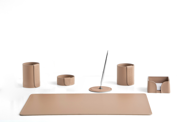 Настольный набор из кожи цвет cafe latte 6 предметов