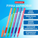 Ручка шарик. узел 0,7мм. лин.письма 0,35мм. "i-stick point neon" синяя, грип, ассорт. (BRAUBERG )