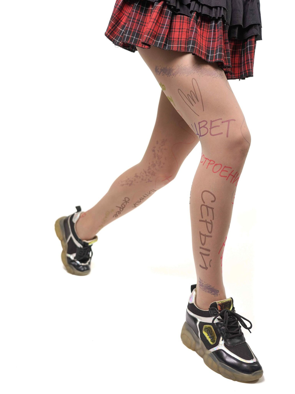 Забавные колготки с рисунком в виде цветных надписей (Размер: S-M-L) (Цвет: бежевый)