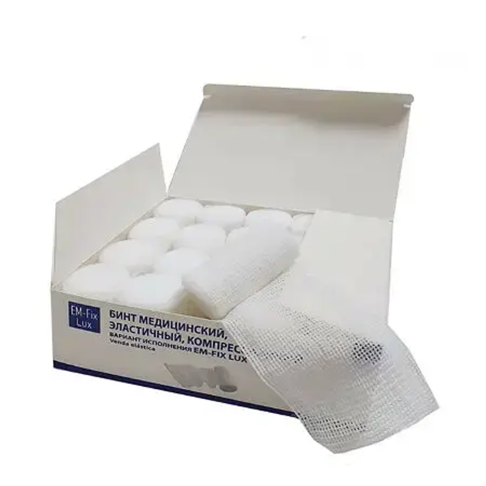 Бинт мед. эластичный компр. EM-Fix Lux, 6см х 4м, белый (20шт/упак)