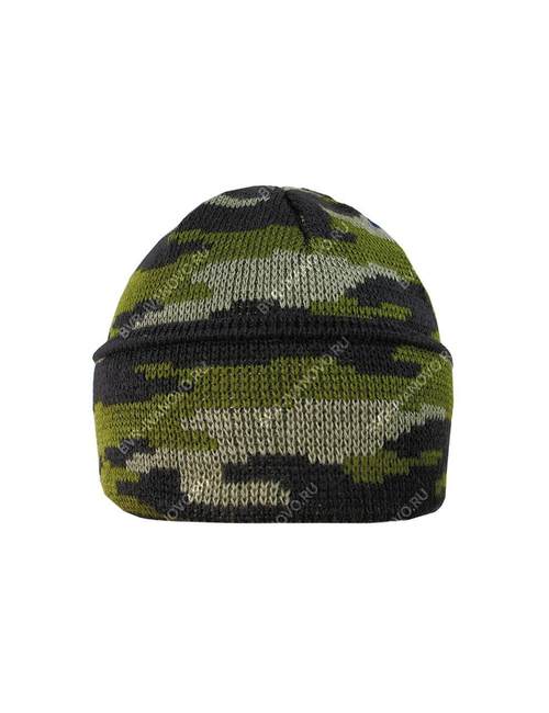 Шапка вязаная 3-х нитка с отворотом (зеленый КМФ)