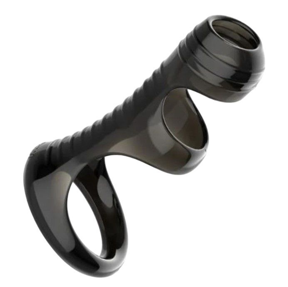 Черная рельефная насадка на пенис «Оки-Чпоки» - 8,4 см. (Цвет: черный)