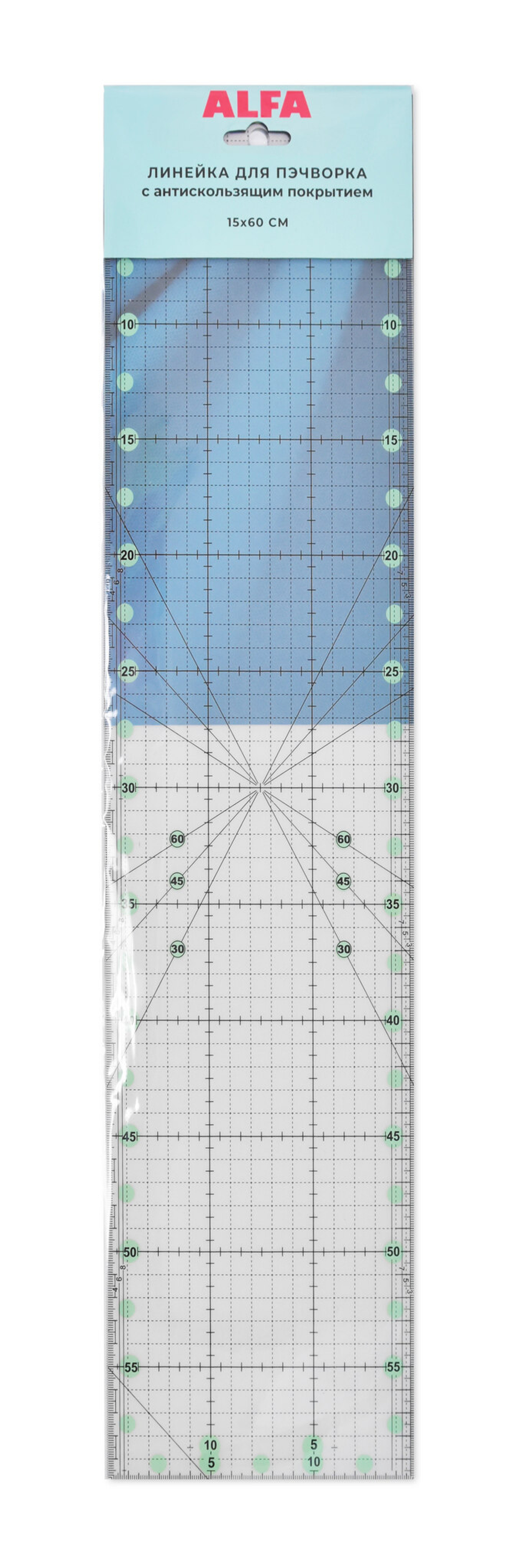 Линейка для пэчворка ALFA 15*60см антискользящая
