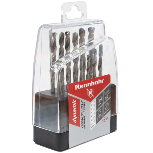 Набор сверл по металлу ЦХ,13шт/кор (1,5-6,5 через 0,5мм, 3,2; 4,8мм) HSS-G, Р6М5, RENNBOHR DYNAMIC S