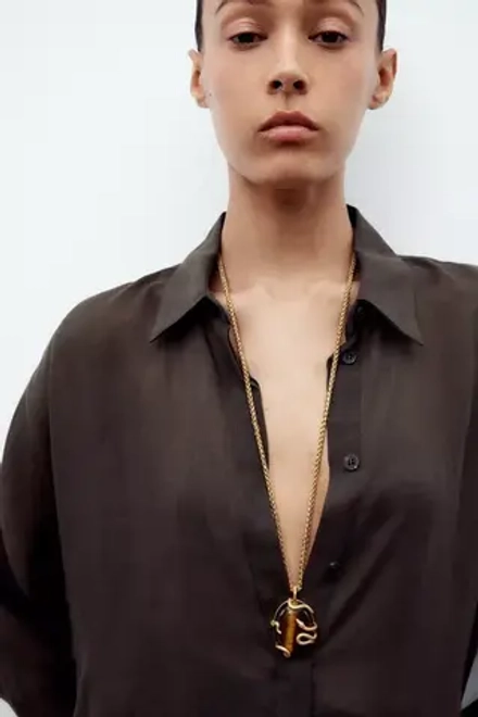 ZARA ОЖЕРЕЛЬЕ СО ЗМЕЙКОЙ И КАМНЕМ, ЗОЛОТИСТЫЙ