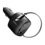 Автомобильное зарядное устройство со встроенным кабелем Belkin BoostCharge мощностью 75 Вт (USB-C, USB-A) (CCC001) Есть LED-индикация, встроенный плоский кабель-рулетка USB-C (0,75 м), поддержка PD и PPS