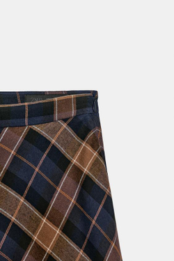 ZARA ШИРОКАЯ ЮБКА В КЛЕТКУ — ZW COLLECTION LIMITED EDITION, СИНИЙ