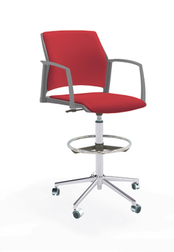 Кресло Rewind каркас хром, пластик серый, база стальная хромированная, с закрытыми подлокотниками, сиденье и спинка красные