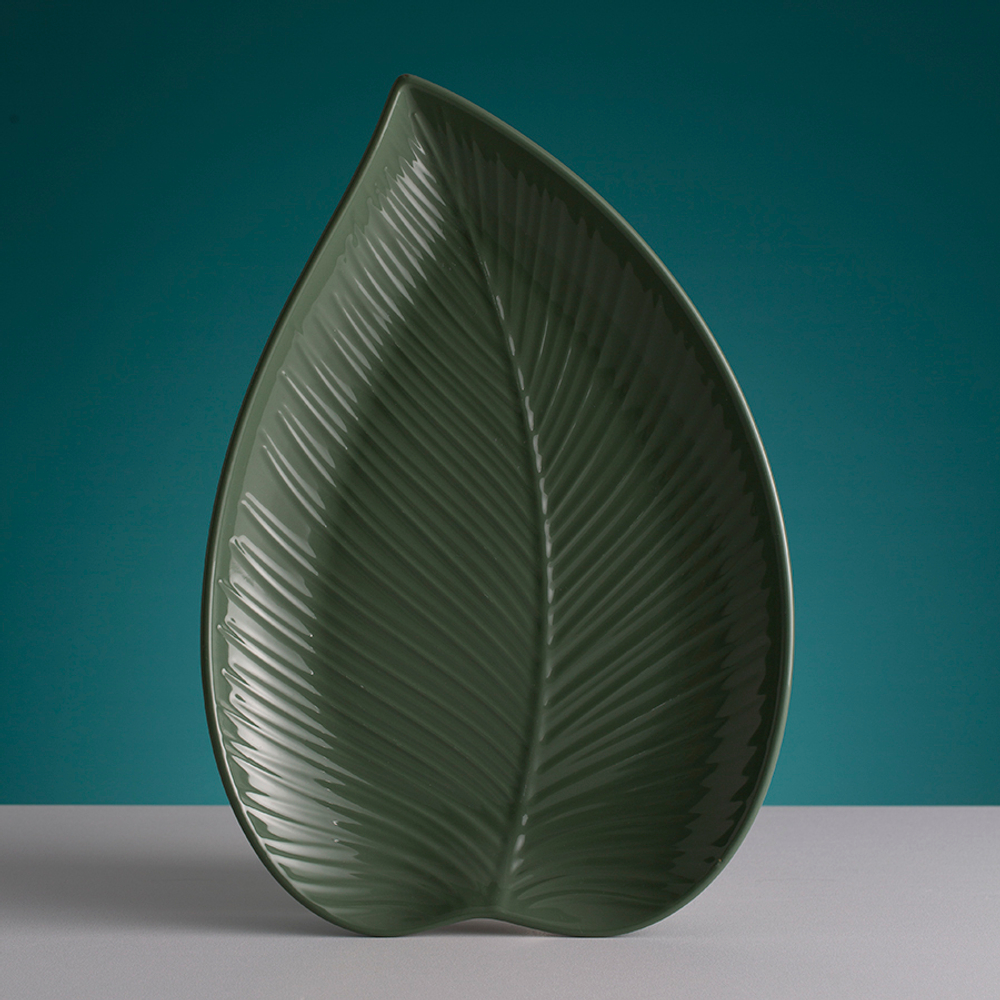 Блюдо сервировочное in the forest leaf, 26х38 см, серо-зеленое